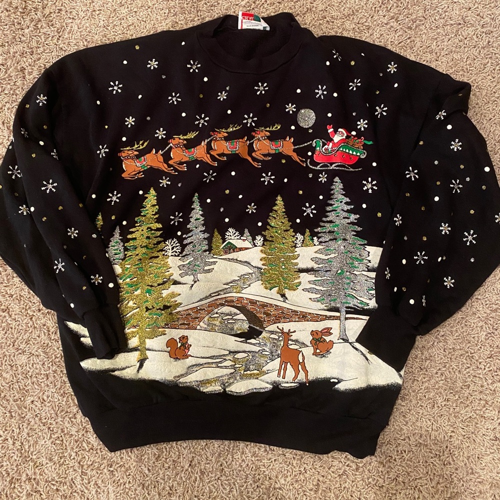 Vtg Nutcracker Puff Paint Ugly Christmas Sweater Santa Reindeer